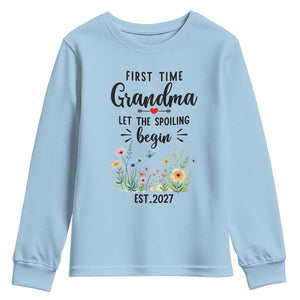 First Time Grandma Youth Sweatshirt Let The Spoiling Begin Est 2027 Baby Announcement