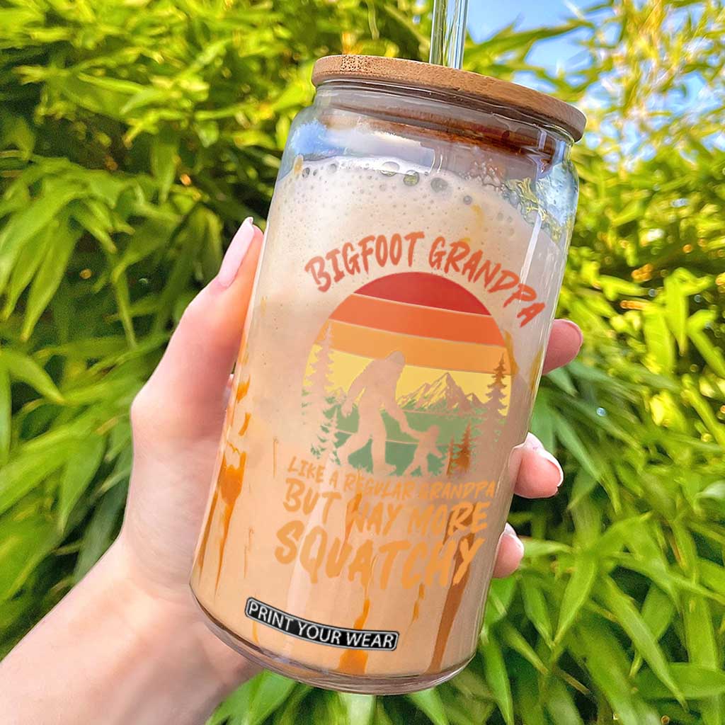 Funny Bigfoot Grandpa Glass Can Like A Regular Grandpa But Way More Squatchy