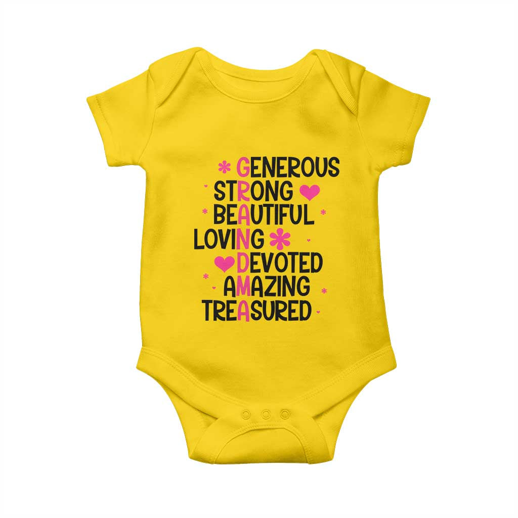 Funny Grandma Baby Onesie Generous Strong Beautiful Loving Devoted