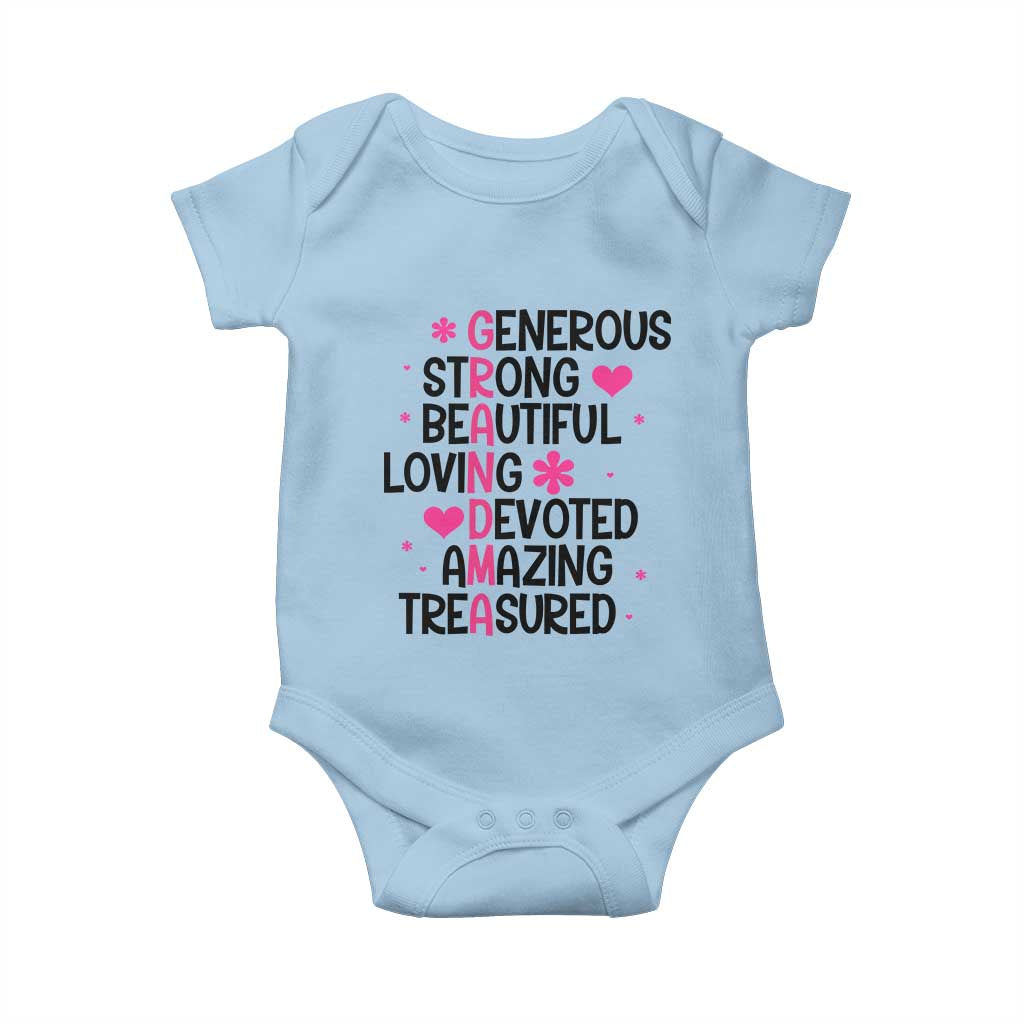 Funny Grandma Baby Onesie Generous Strong Beautiful Loving Devoted
