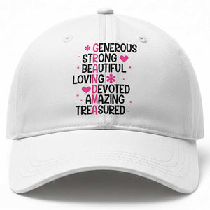Funny Grandma Baseball Cap Generous Strong Beautiful Loving Devoted