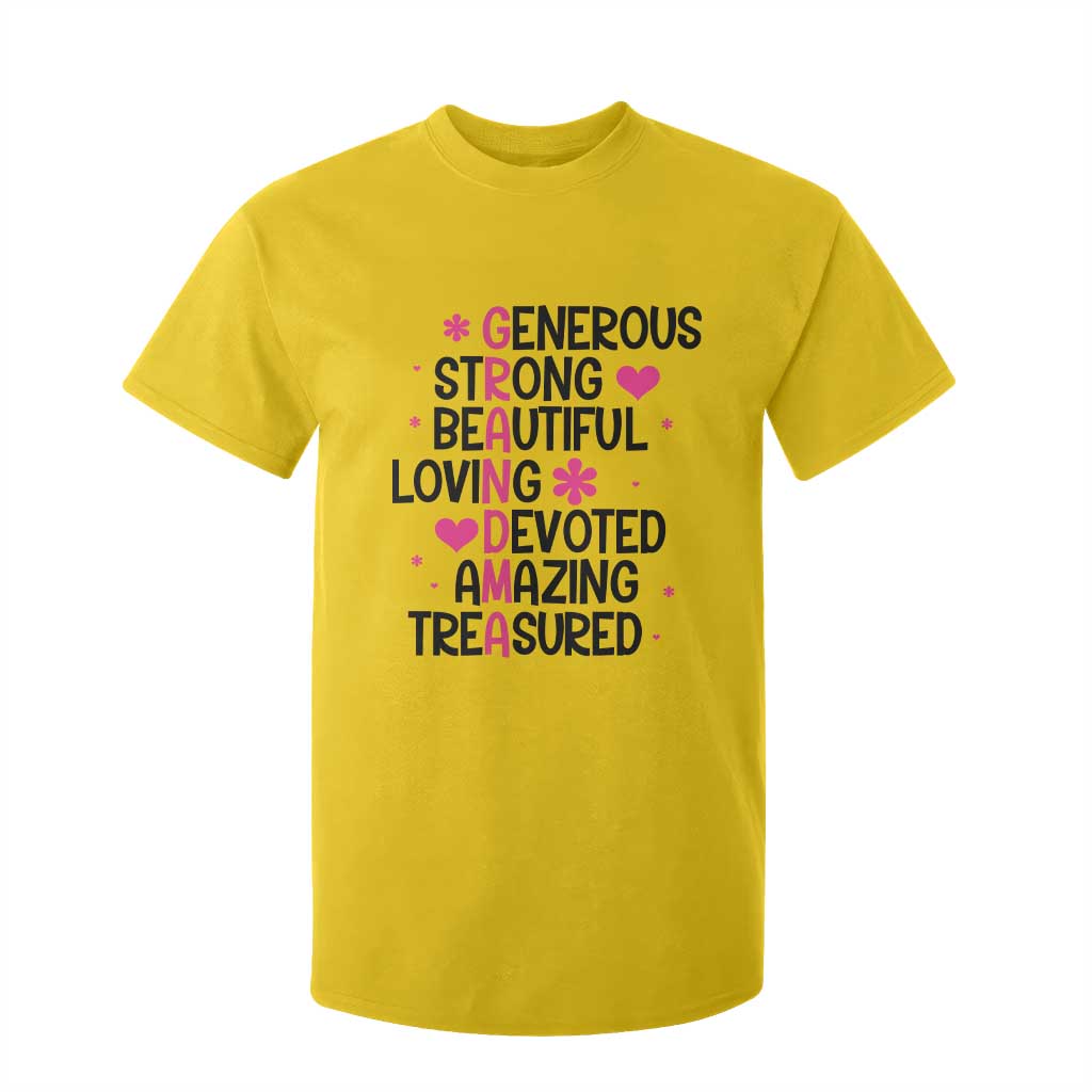 Funny Grandma T Shirt For Kid Generous Strong Beautiful Loving Devoted