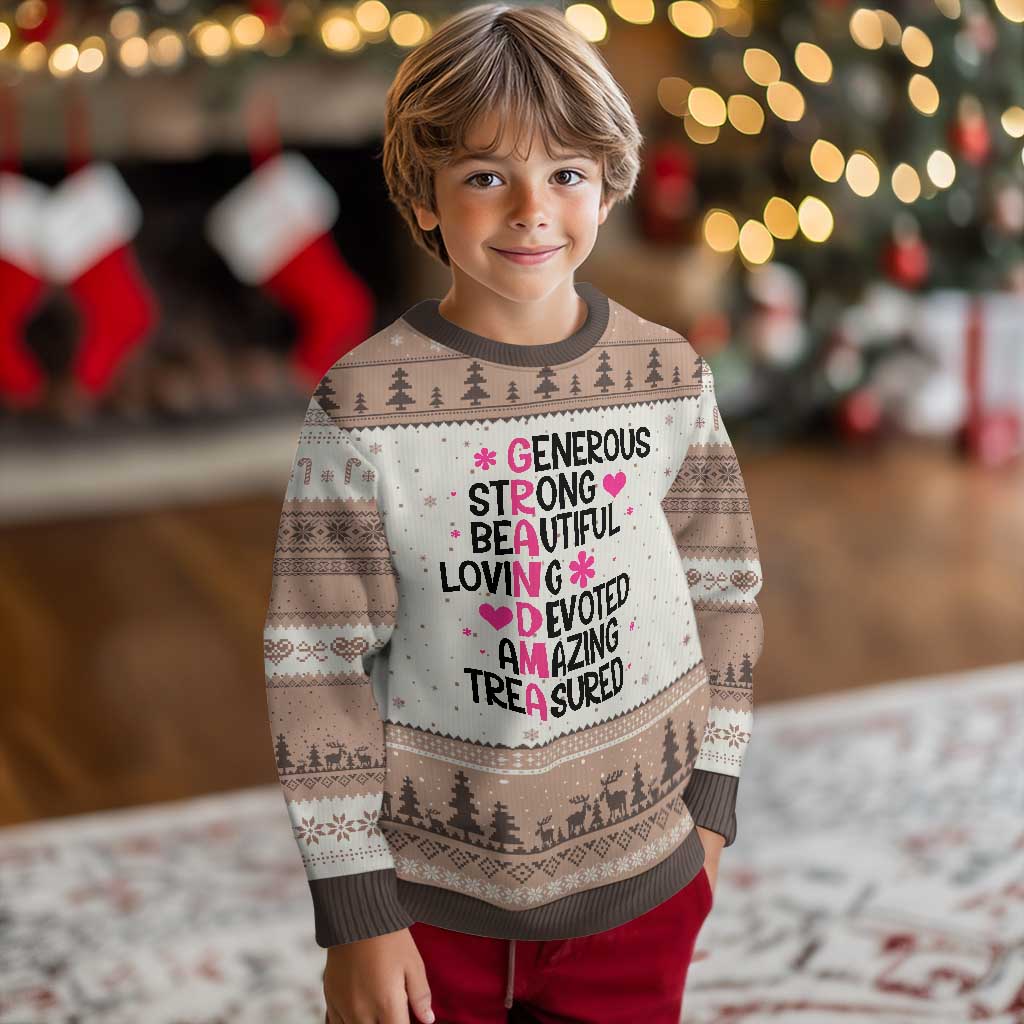 Funny Grandma Ugly Christmas Sweater Generous Strong Beautiful Loving Devoted