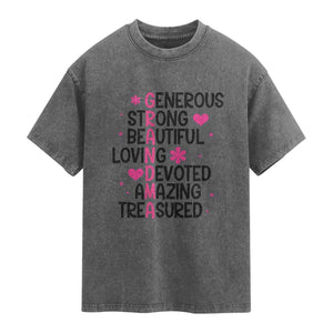 Funny Grandma Washed Cotton T-Shirt Generous Strong Beautiful Loving Devoted