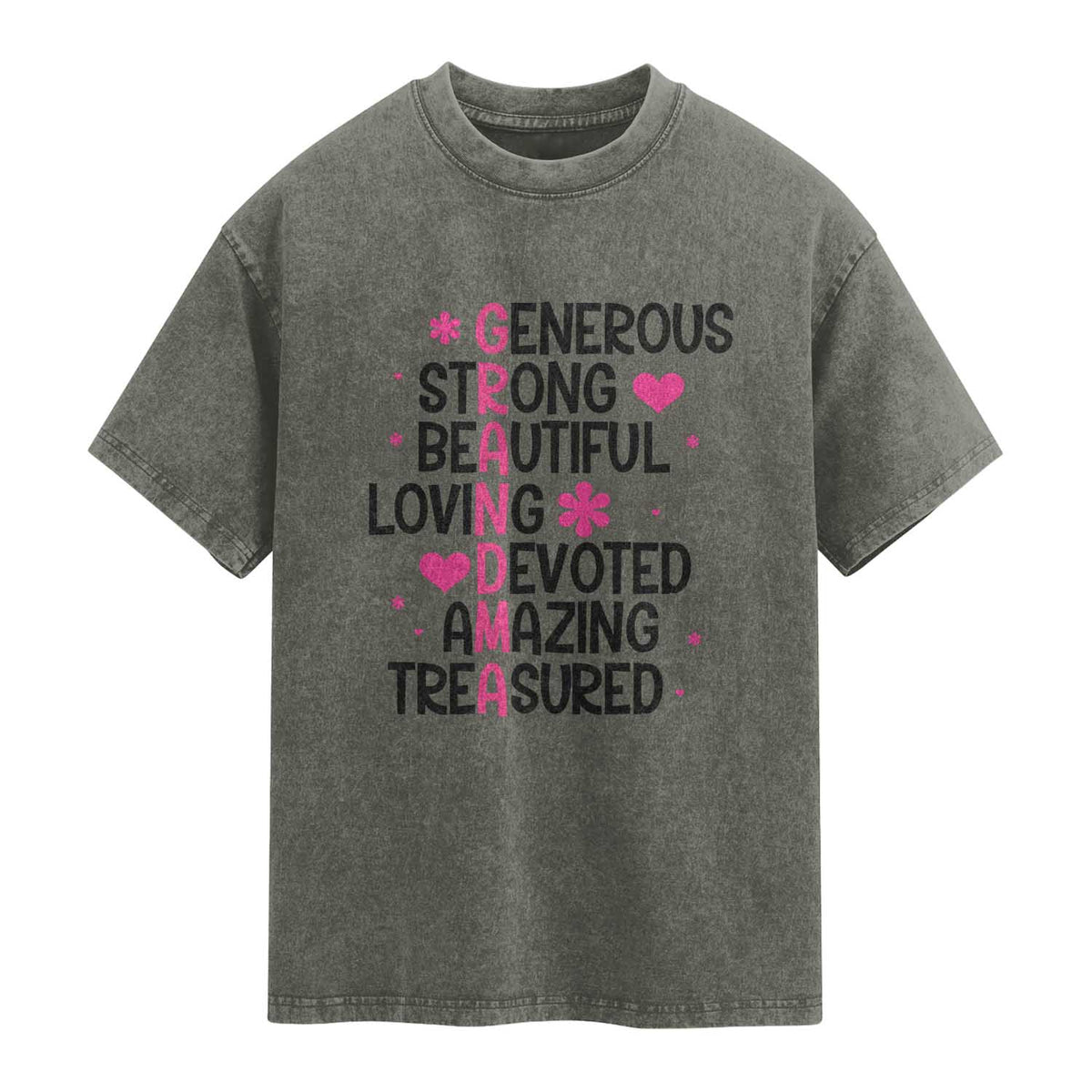Funny Grandma Washed Cotton T-Shirt Generous Strong Beautiful Loving Devoted
