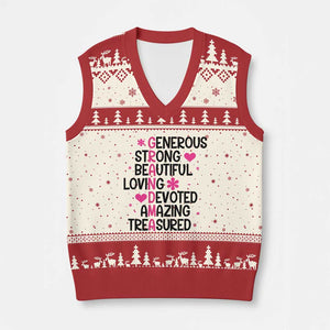 Funny Grandma V-Neck Knit Sweater Vest Generous Strong Beautiful Loving Devoted