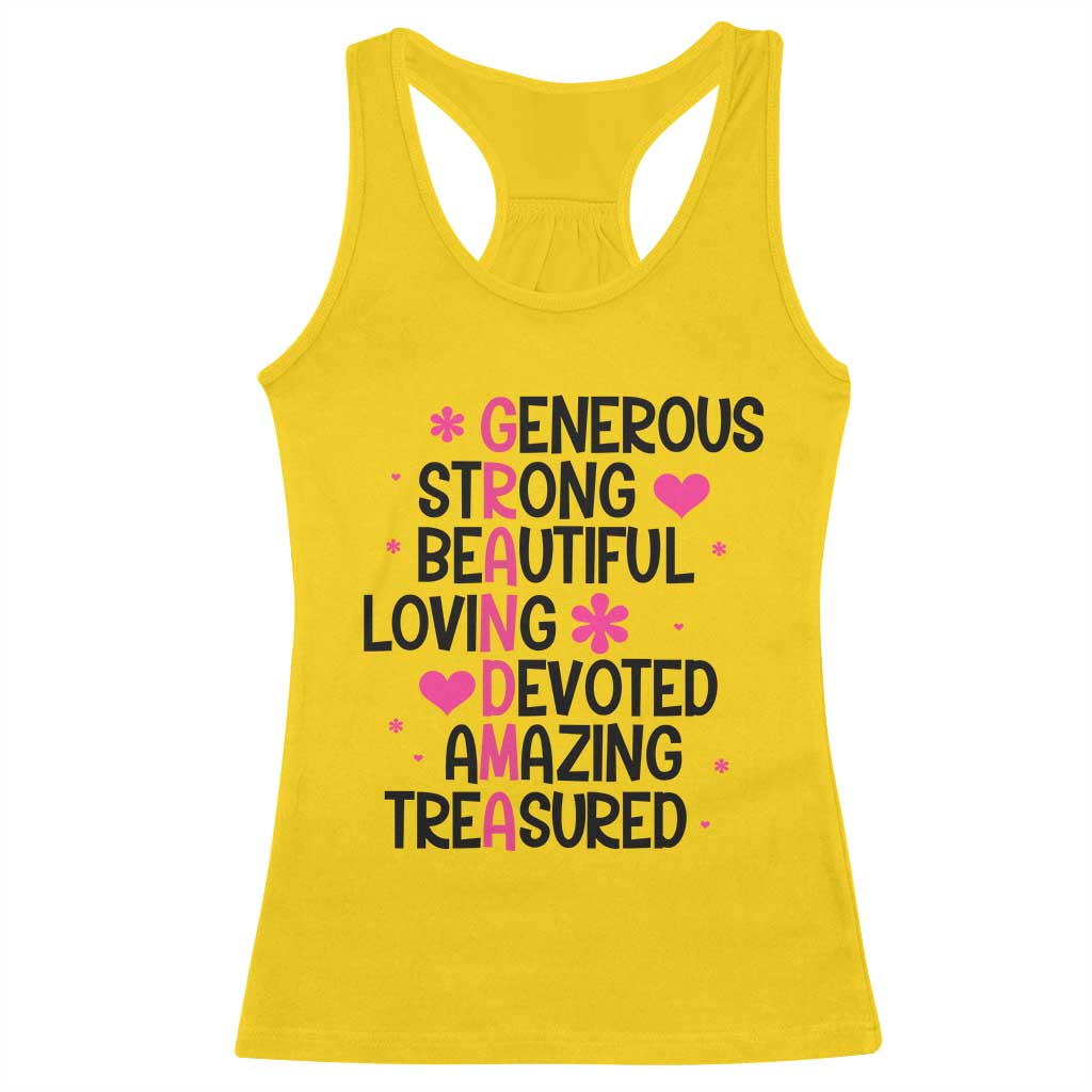 Funny Grandma Racerback Tank Top Generous Strong Beautiful Loving Devoted
