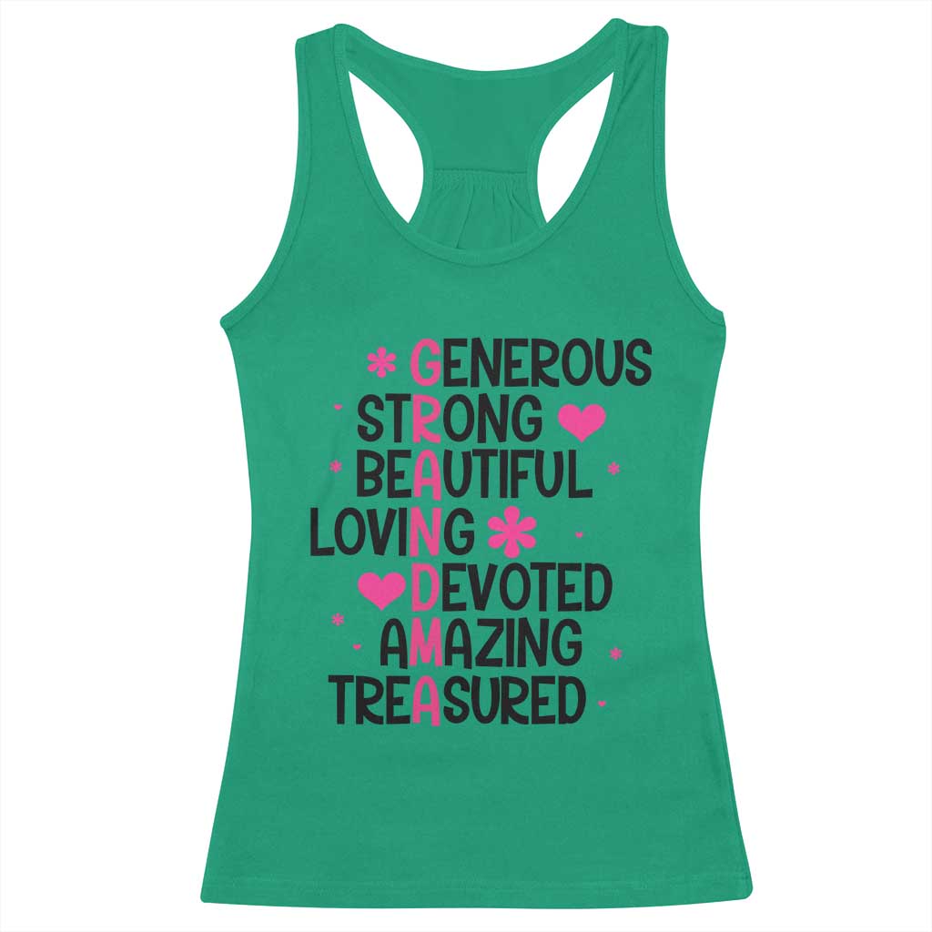 Funny Grandma Racerback Tank Top Generous Strong Beautiful Loving Devoted