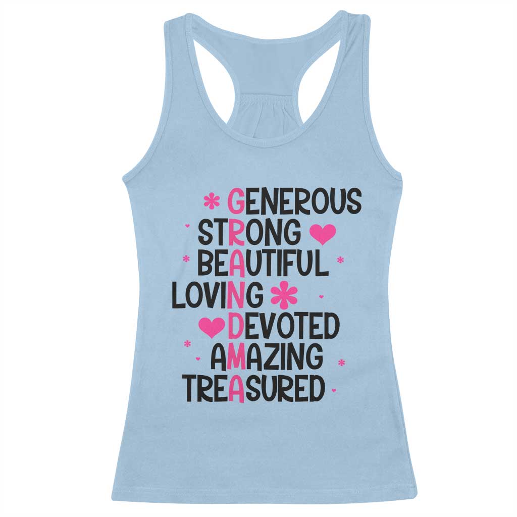 Funny Grandma Racerback Tank Top Generous Strong Beautiful Loving Devoted