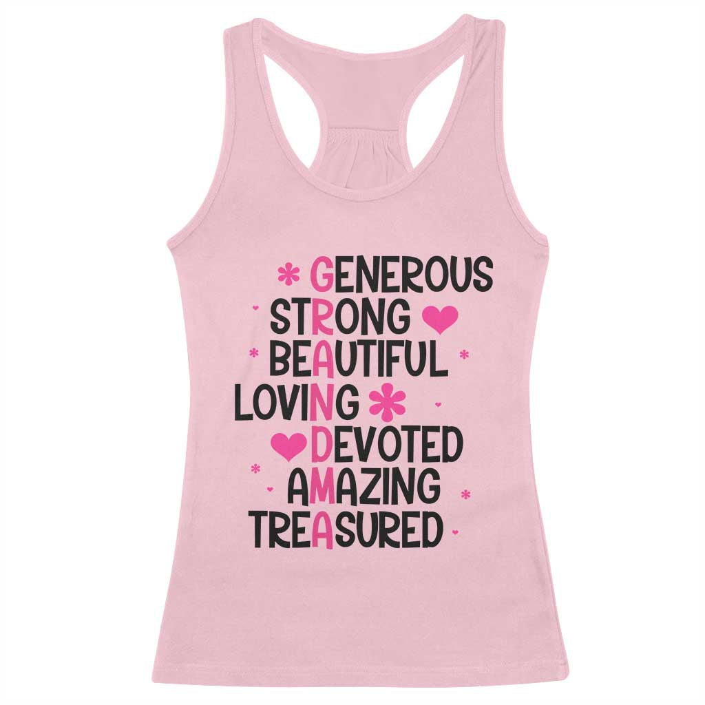 Funny Grandma Racerback Tank Top Generous Strong Beautiful Loving Devoted