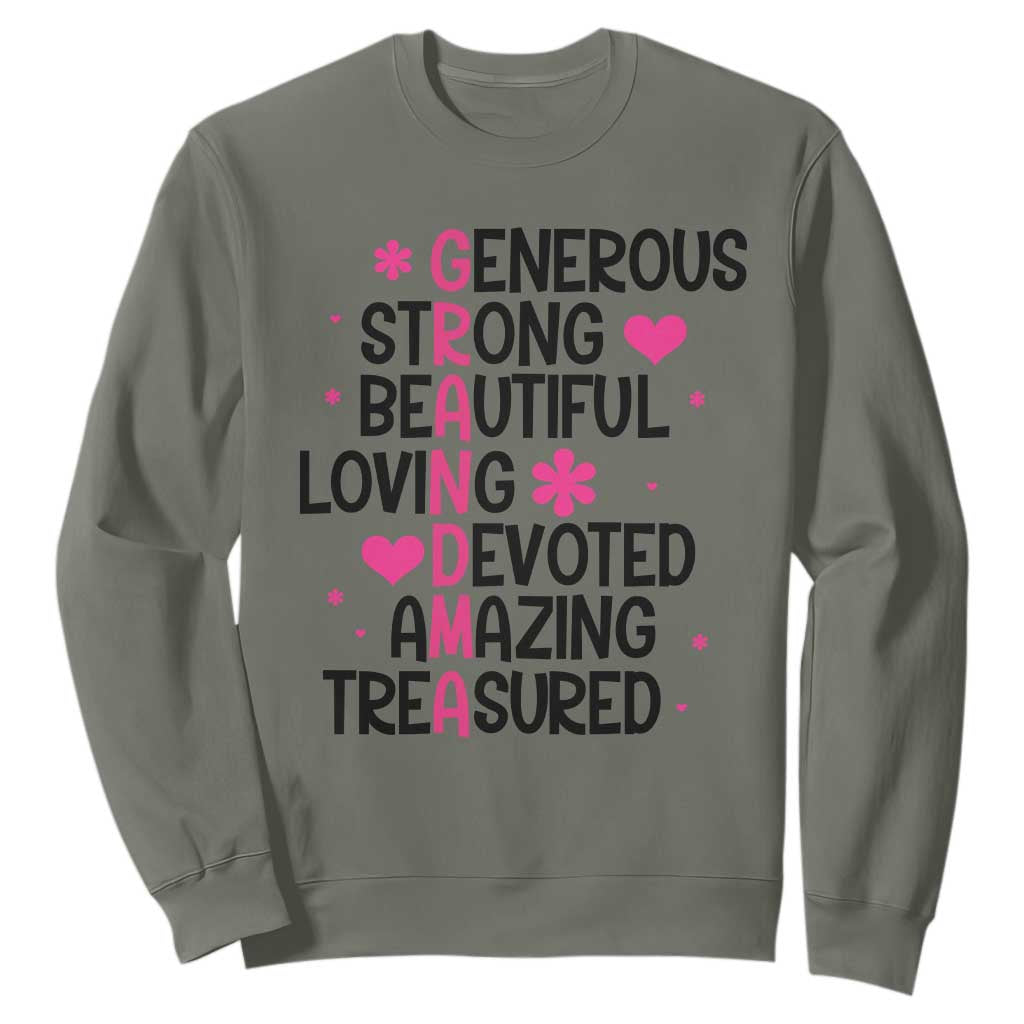 Funny Grandma Sweatshirt Generous Strong Beautiful Loving Devoted