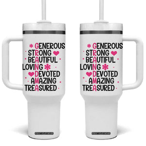 Funny Grandma Tumbler With Handle Generous Strong Beautiful Loving Devoted
