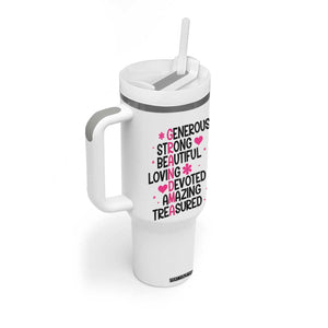 Funny Grandma Tumbler With Handle Generous Strong Beautiful Loving Devoted