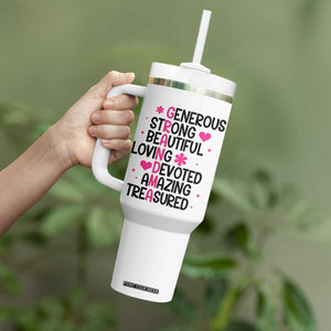 Funny Grandma Tumbler With Handle Generous Strong Beautiful Loving Devoted