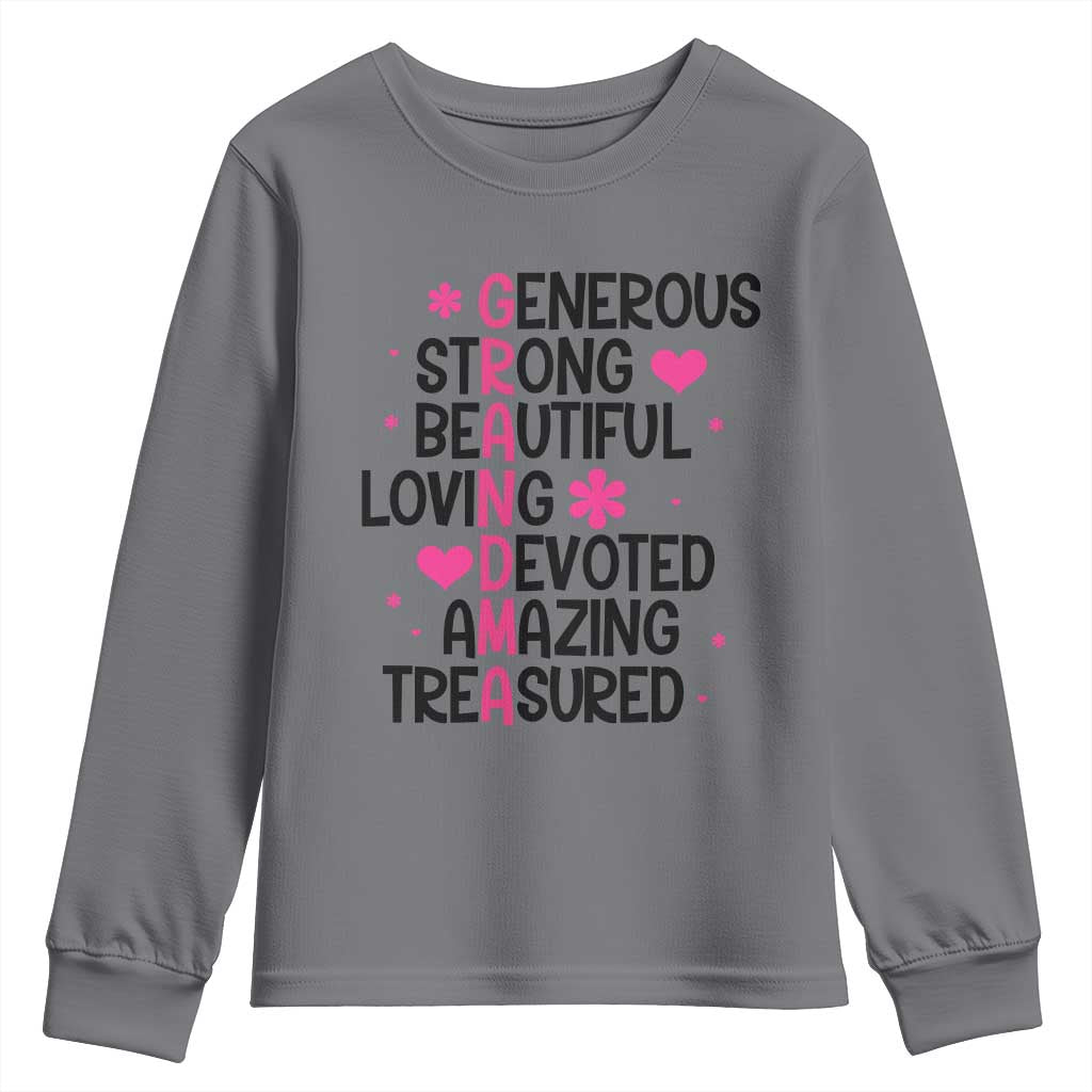 Funny Grandma Youth Sweatshirt Generous Strong Beautiful Loving Devoted