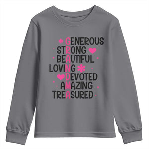 Funny Grandma Youth Sweatshirt Generous Strong Beautiful Loving Devoted