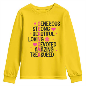 Funny Grandma Youth Sweatshirt Generous Strong Beautiful Loving Devoted