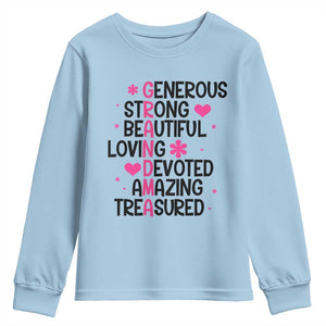 Funny Grandma Youth Sweatshirt Generous Strong Beautiful Loving Devoted