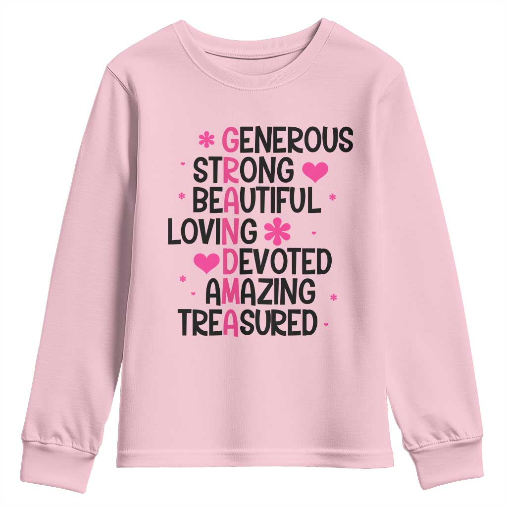 Funny Grandma Youth Sweatshirt Generous Strong Beautiful Loving Devoted