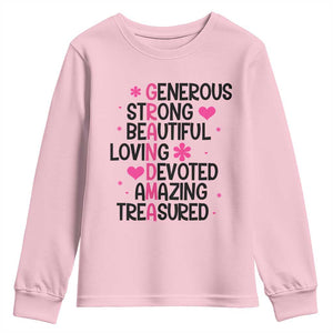 Funny Grandma Youth Sweatshirt Generous Strong Beautiful Loving Devoted
