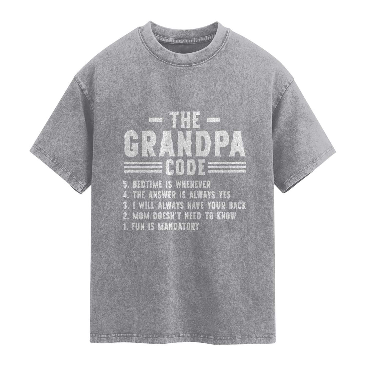The Grandpa Code Washed Cotton T-Shirt Funny Grandfather Life Humorous Rules