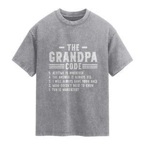 The Grandpa Code Washed Cotton T-Shirt Funny Grandfather Life Humorous Rules