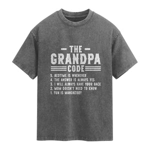 The Grandpa Code Washed Cotton T-Shirt Funny Grandfather Life Humorous Rules