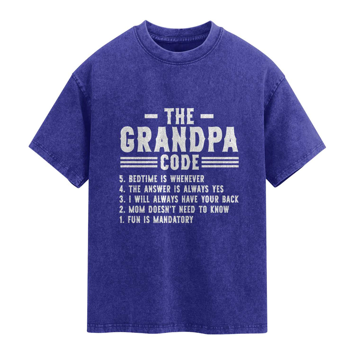 The Grandpa Code Washed Cotton T-Shirt Funny Grandfather Life Humorous Rules