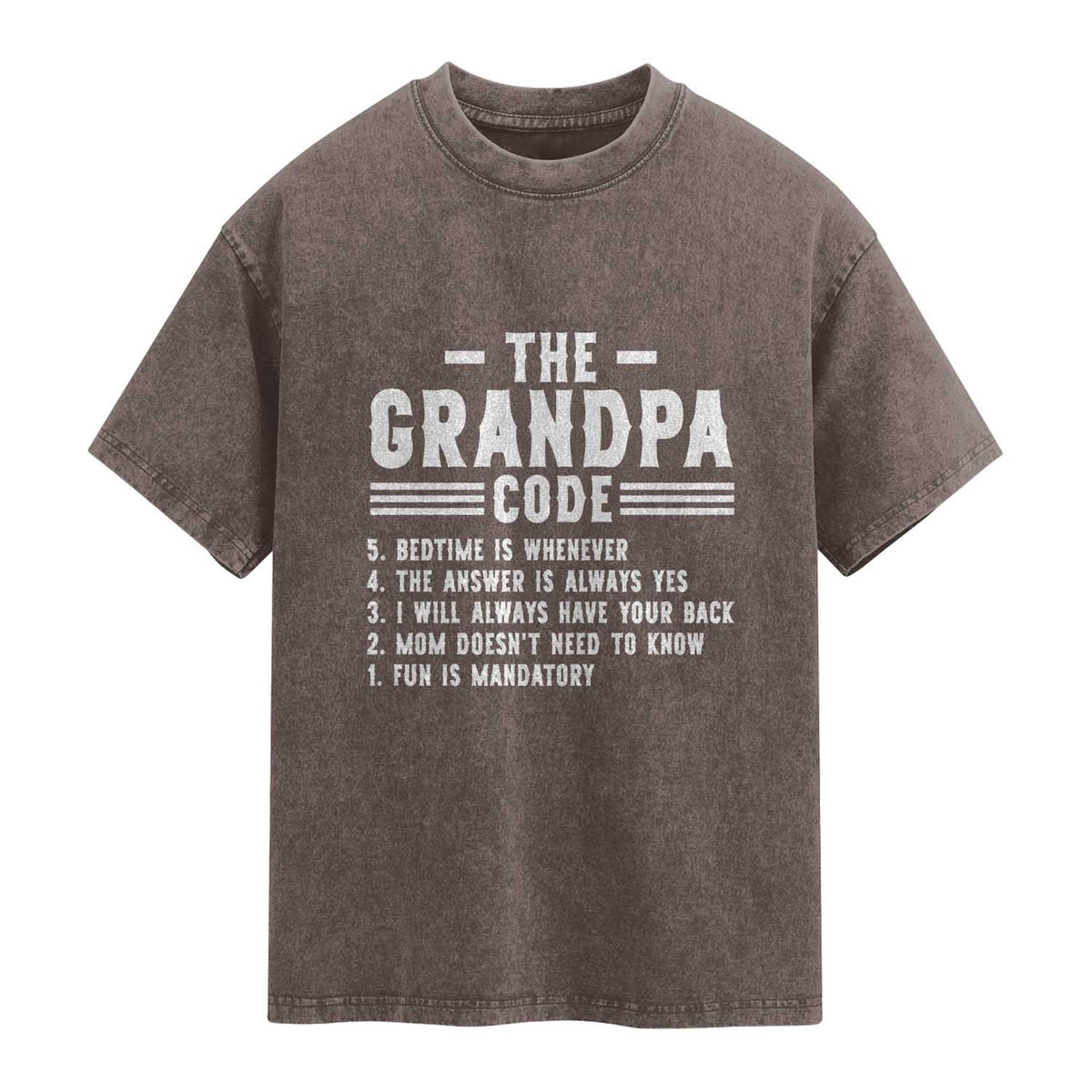The Grandpa Code Washed Cotton T-Shirt Funny Grandfather Life Humorous Rules