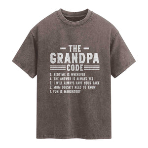 The Grandpa Code Washed Cotton T-Shirt Funny Grandfather Life Humorous Rules