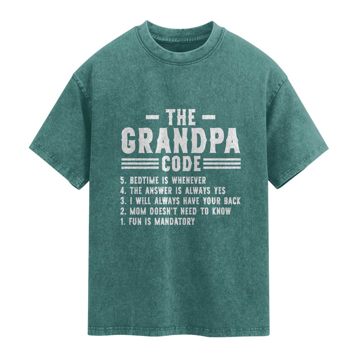 The Grandpa Code Washed Cotton T-Shirt Funny Grandfather Life Humorous Rules