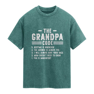The Grandpa Code Washed Cotton T-Shirt Funny Grandfather Life Humorous Rules