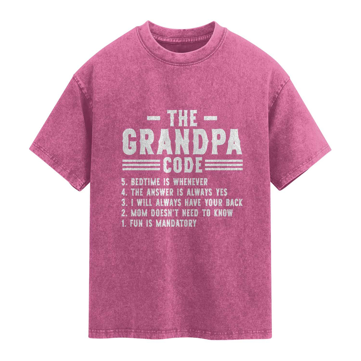 The Grandpa Code Washed Cotton T-Shirt Funny Grandfather Life Humorous Rules