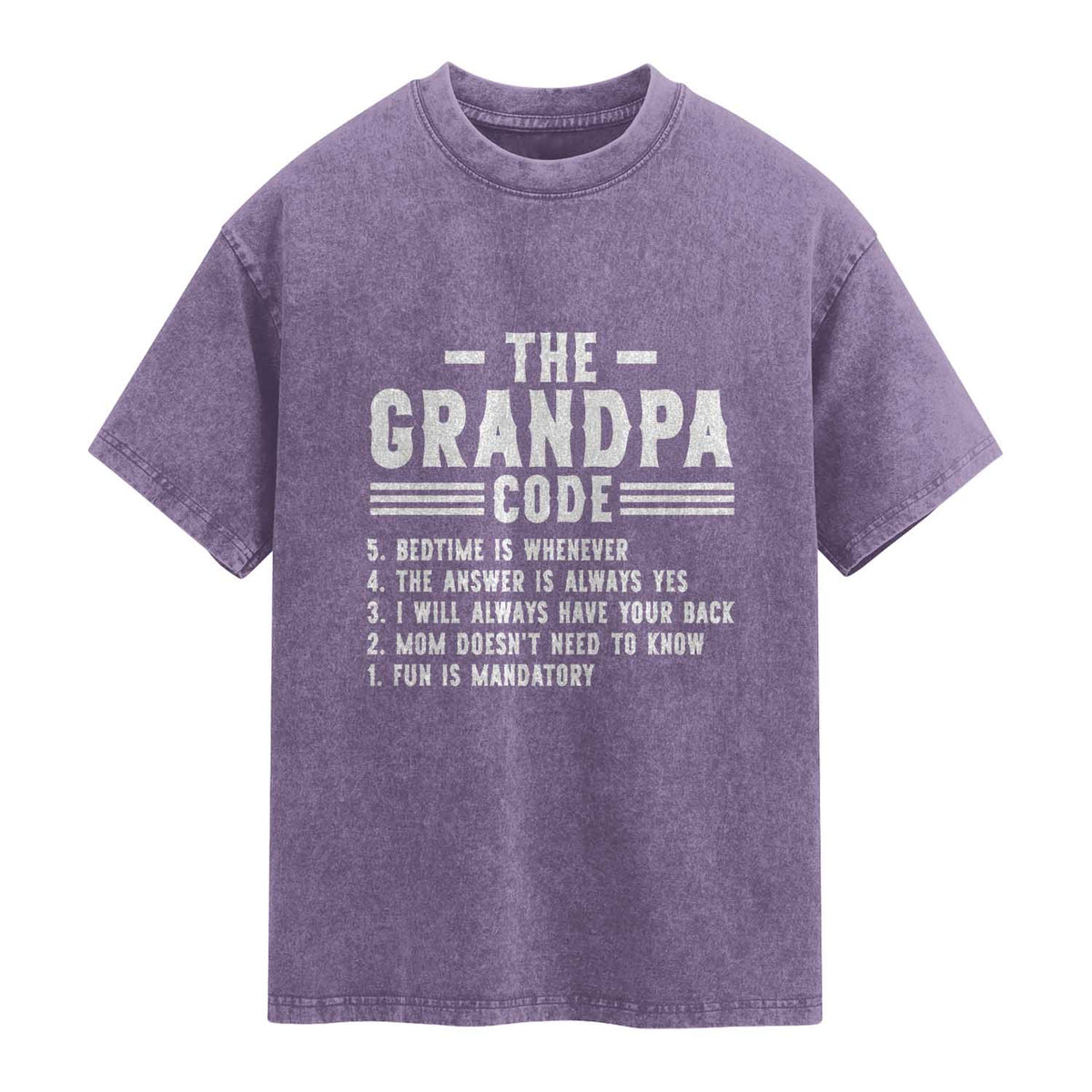The Grandpa Code Washed Cotton T-Shirt Funny Grandfather Life Humorous Rules