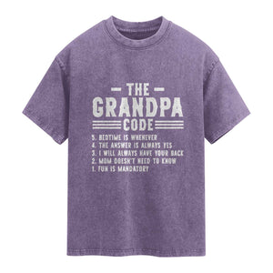 The Grandpa Code Washed Cotton T-Shirt Funny Grandfather Life Humorous Rules