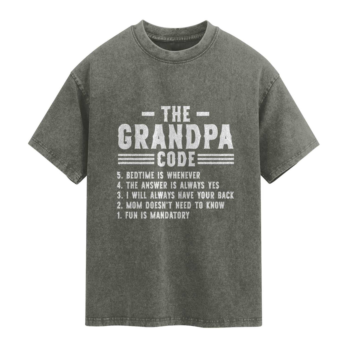 The Grandpa Code Washed Cotton T-Shirt Funny Grandfather Life Humorous Rules