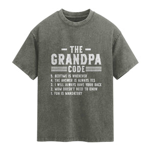 The Grandpa Code Washed Cotton T-Shirt Funny Grandfather Life Humorous Rules