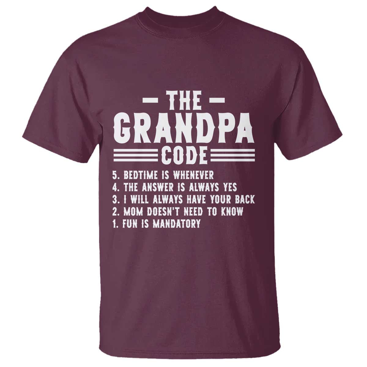 The Grandpa Code T Shirt Funny Grandfather Life Humorous Rules