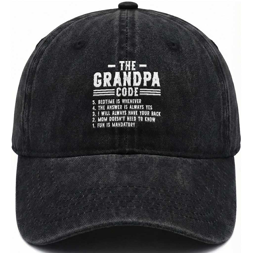 The Grandpa Code Washed Cotton Baseball Cap Funny Grandfather Life Humorous Rules