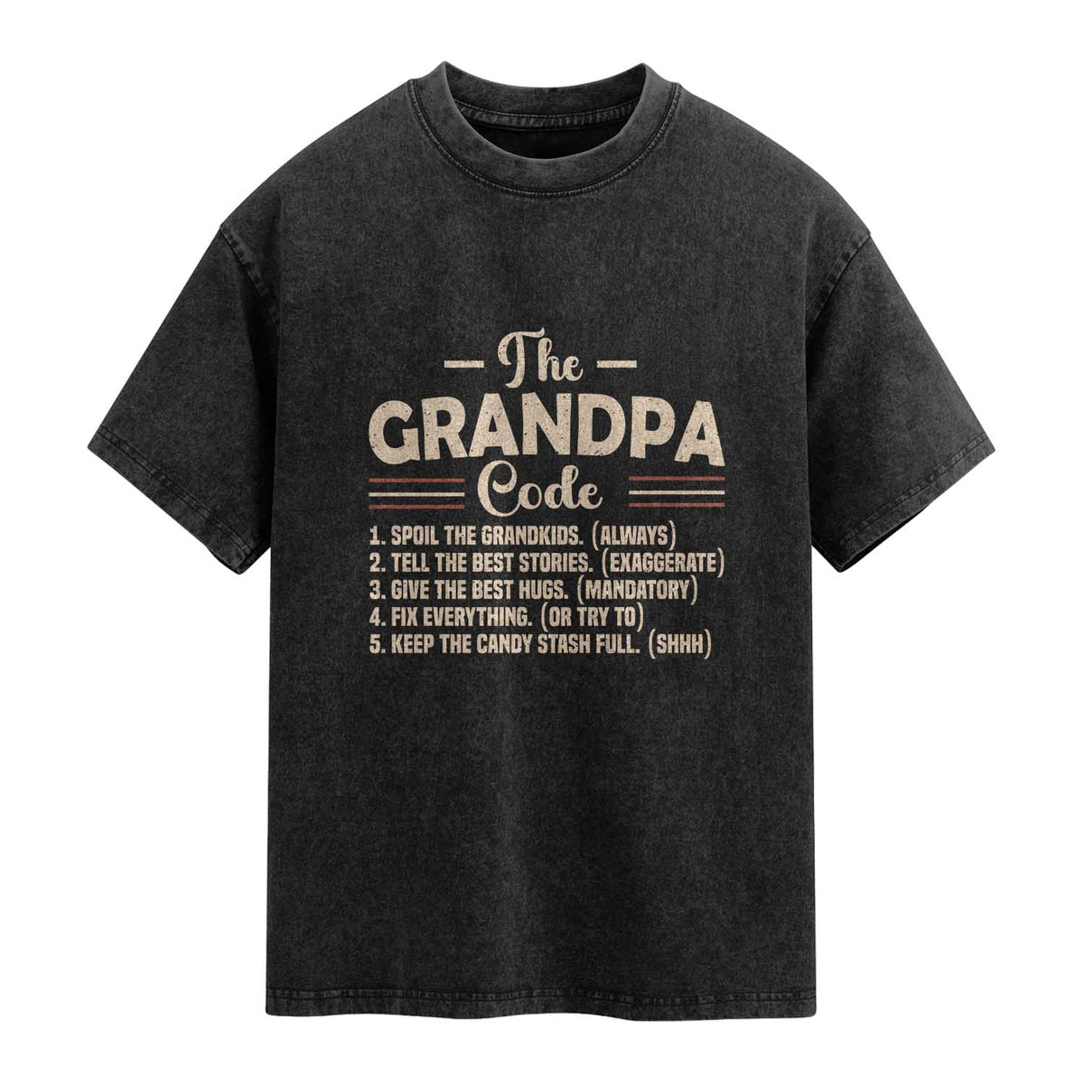 The Grandpa Code Washed Cotton T-Shirt Funny Granddad Rules Saying