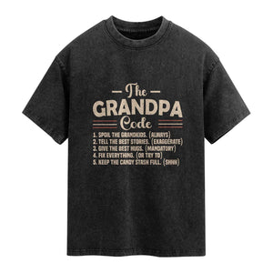 The Grandpa Code Washed Cotton T-Shirt Funny Granddad Rules Saying