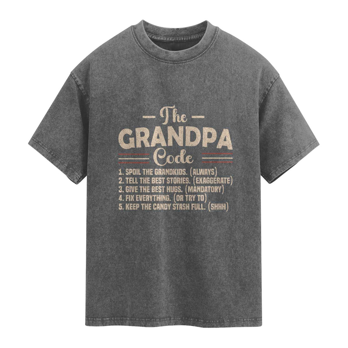 The Grandpa Code Washed Cotton T-Shirt Funny Granddad Rules Saying