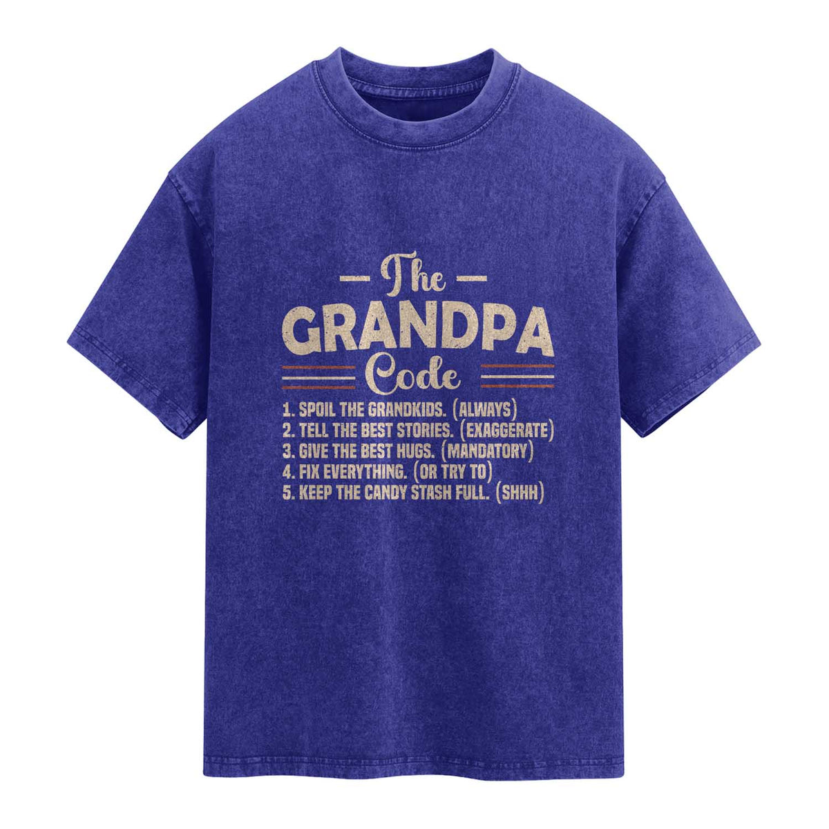 The Grandpa Code Washed Cotton T-Shirt Funny Granddad Rules Saying