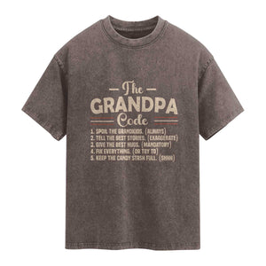 The Grandpa Code Washed Cotton T-Shirt Funny Granddad Rules Saying