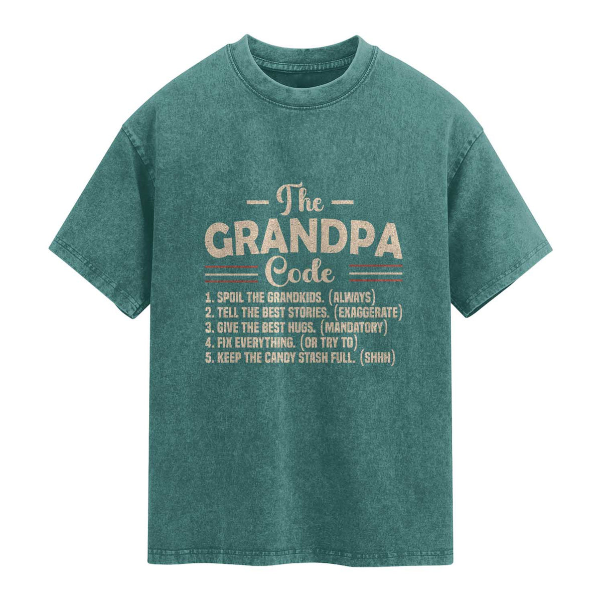 The Grandpa Code Washed Cotton T-Shirt Funny Granddad Rules Saying