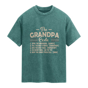 The Grandpa Code Washed Cotton T-Shirt Funny Granddad Rules Saying