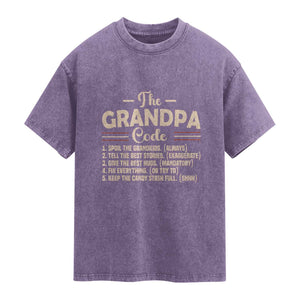 The Grandpa Code Washed Cotton T-Shirt Funny Granddad Rules Saying