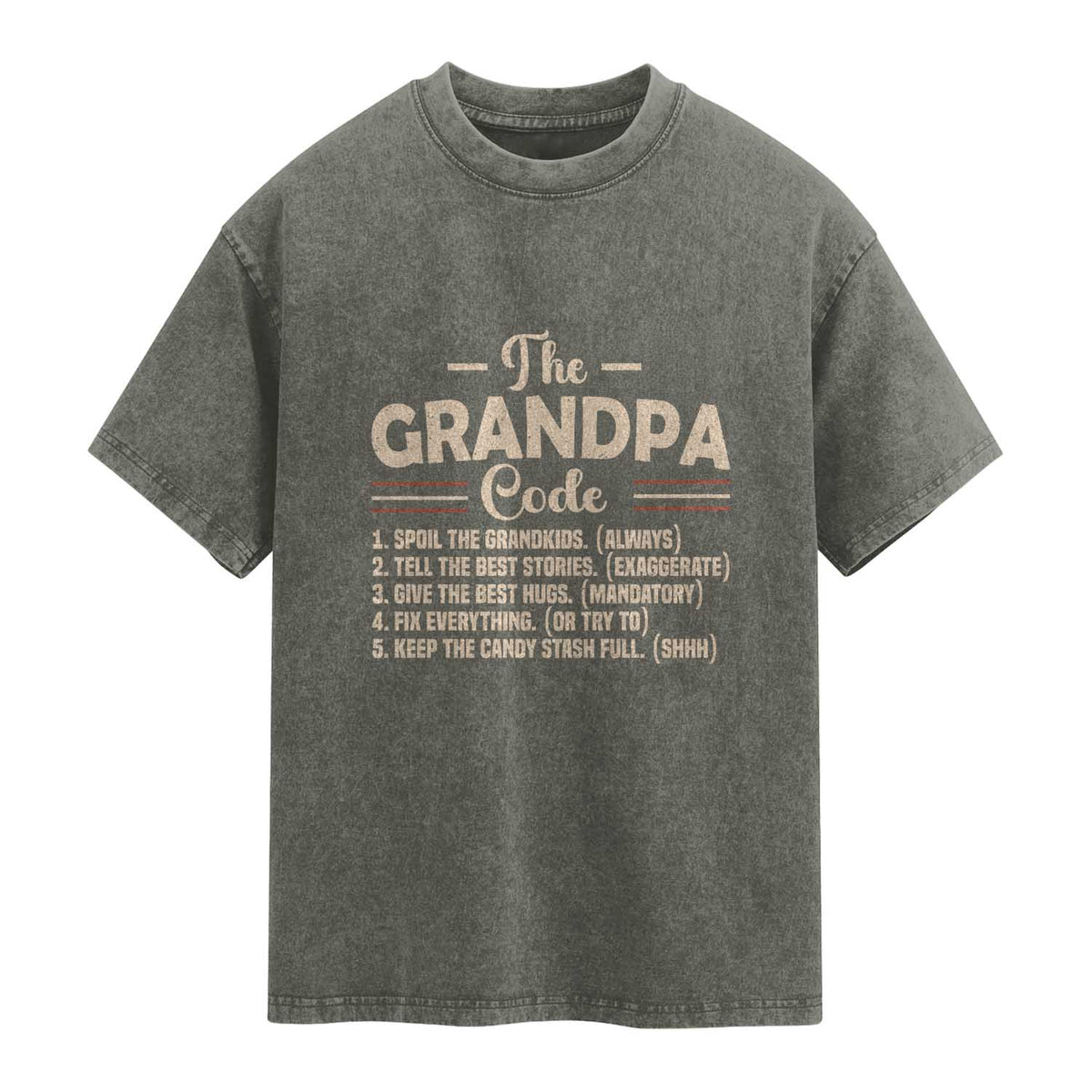 The Grandpa Code Washed Cotton T-Shirt Funny Granddad Rules Saying