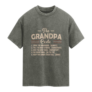 The Grandpa Code Washed Cotton T-Shirt Funny Granddad Rules Saying
