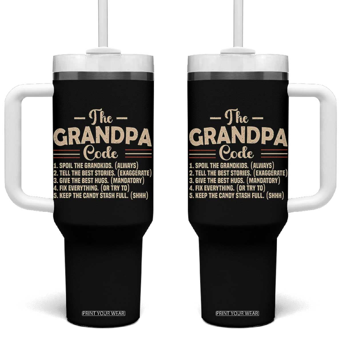 The Grandpa Code Tumbler With Handle Funny Granddad Rules Saying